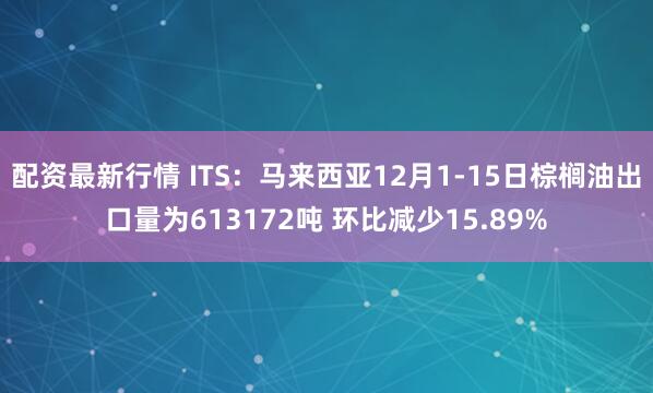配资最新行情 ITS：马来西亚12月1-15日棕榈油出口量为613172吨 环比减少15.89%